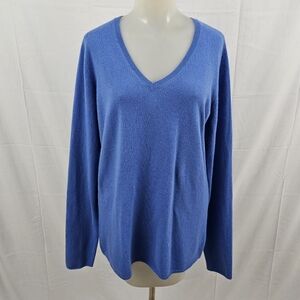 Jennie Liu Women's 100% Cashmere Sweater Blue V-Neck XL New NWT